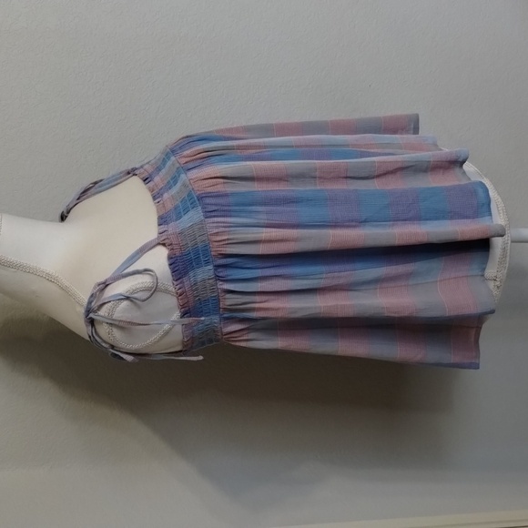 LOFT women's medium pastel blue pink tie shoulder tank top flowy smocked - Picture 4 of 9